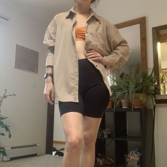 No Brand (M/L) Courderoy Beige Button Up - Casual Hip Longsleeve Warm Top Blouse - Picture 2 of 6